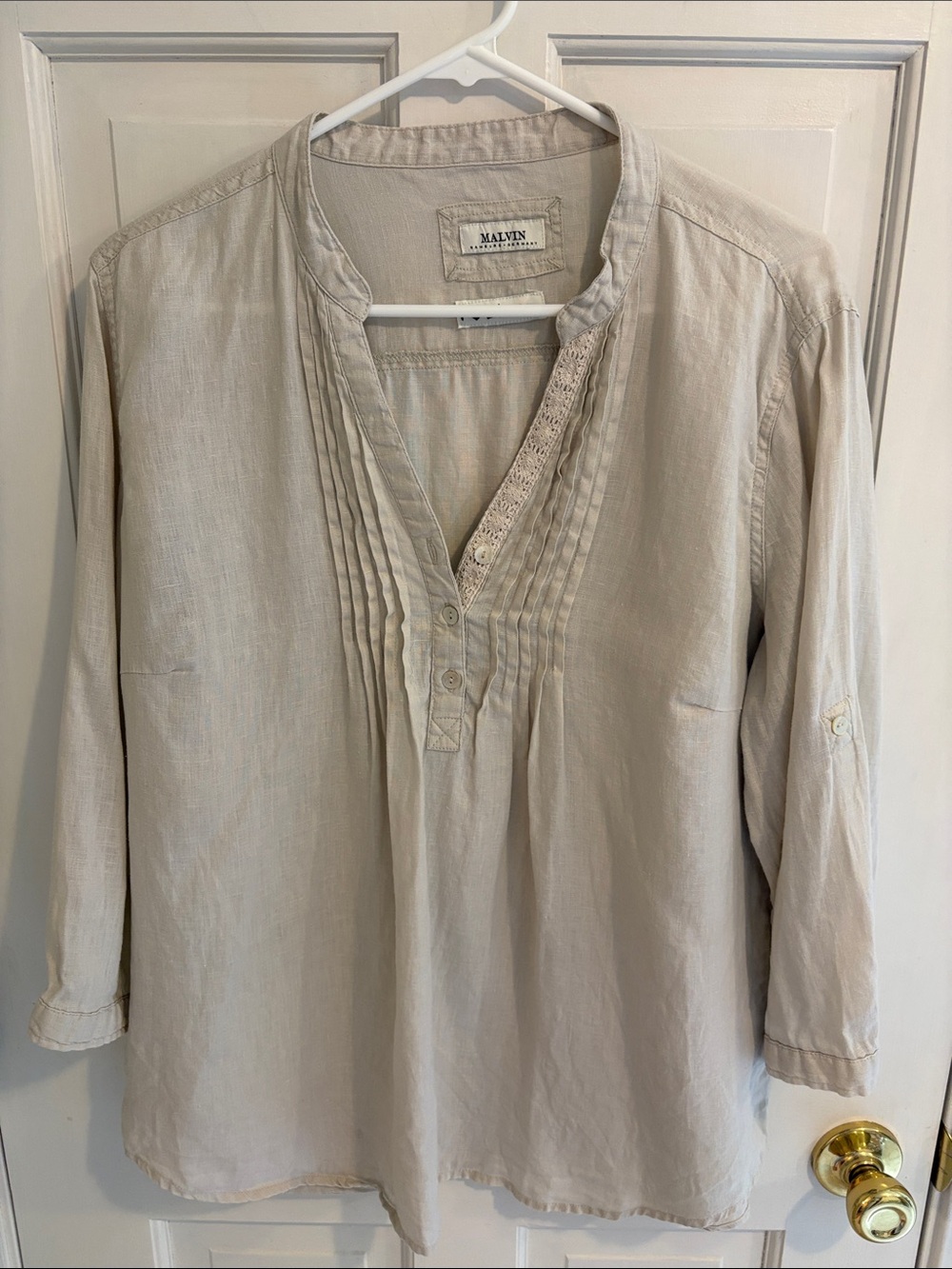 Malvin Hamburg Germany xl Cream Band Collar Linen Shirt excellent